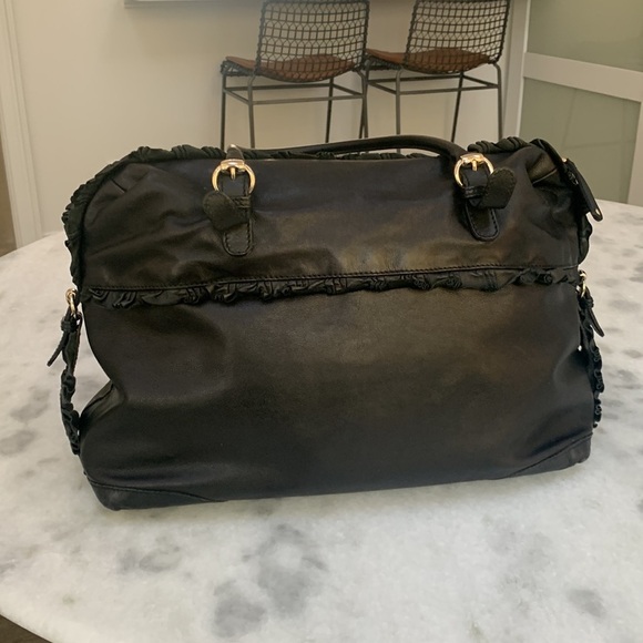 Authentic GUCCI Handbag Black Calfskin Leather Ruffles Sabrina Boston EUC - Picture 7 of 15